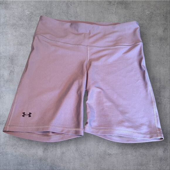 Women's Under Armour HeatGear 8" Bike Shorts sz L 1360939 Lavender Plum EUC - Picture 1 of 5